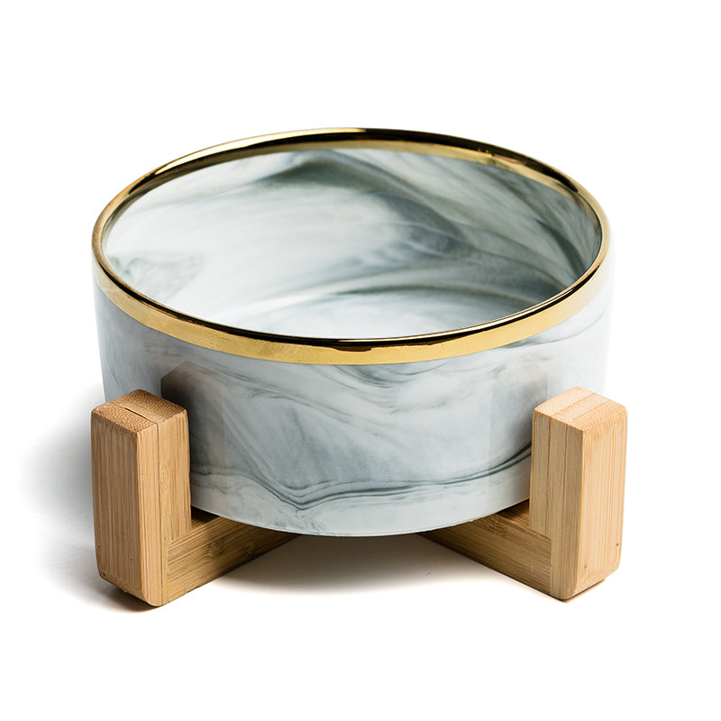 Marble dog bowl with gold rim