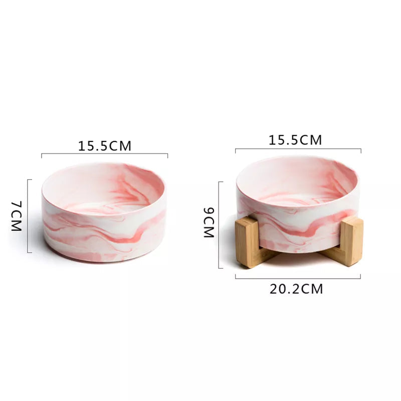 Marble dog bowl with gold rim